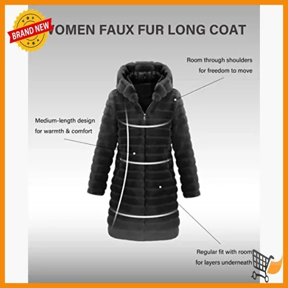 Long Faux Fur Coat Hooded Oversized Winter Jacket Warm Loose Fit